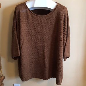 Time and Tru Size XL (16 - 18) Brown Rounded Neckline Short Sleeve Sweater